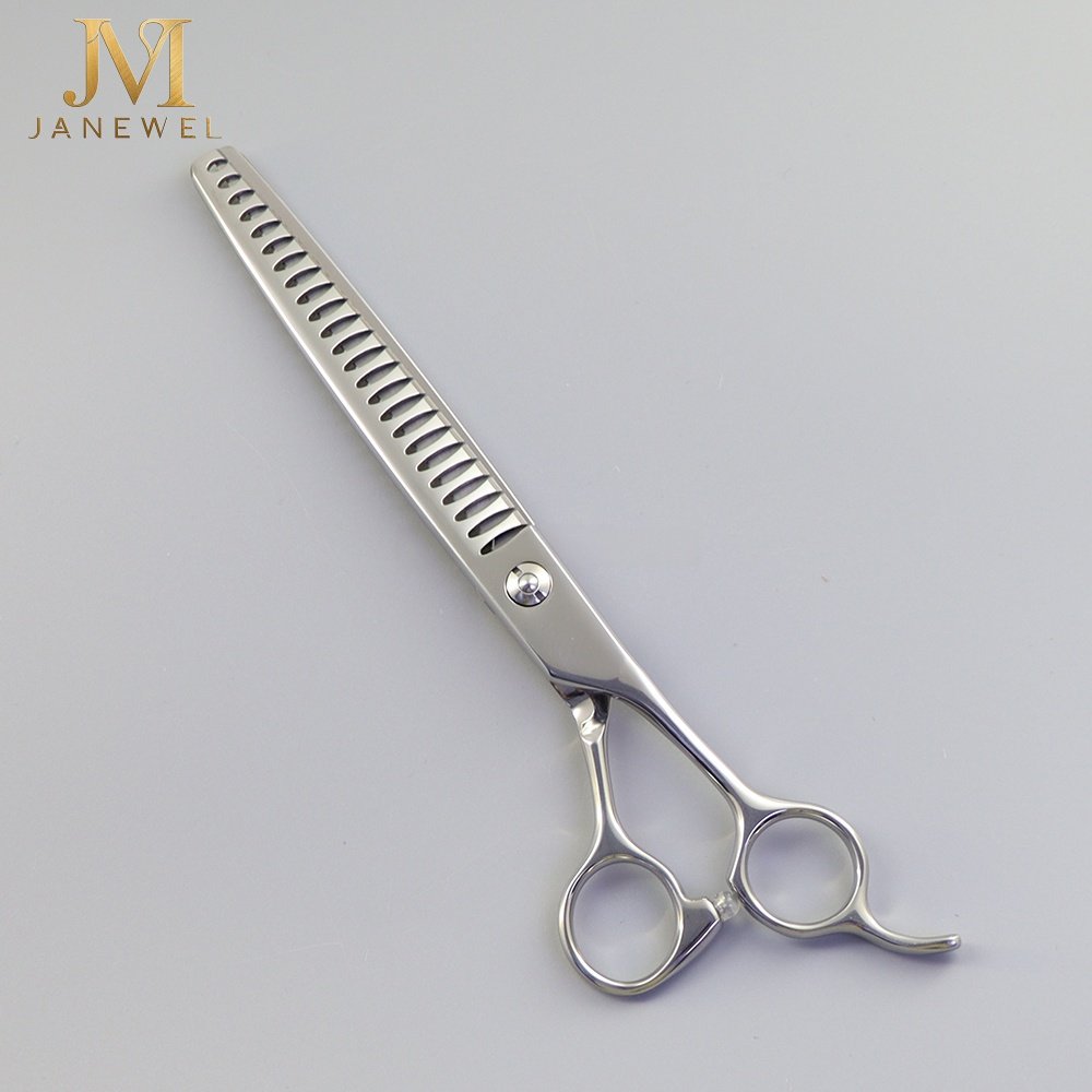 Grooming shears 7.5 inch 24 teeth Japanese 440C steel thinning shears, gloss silver finish, for dog coat thinning and blending. - view 1