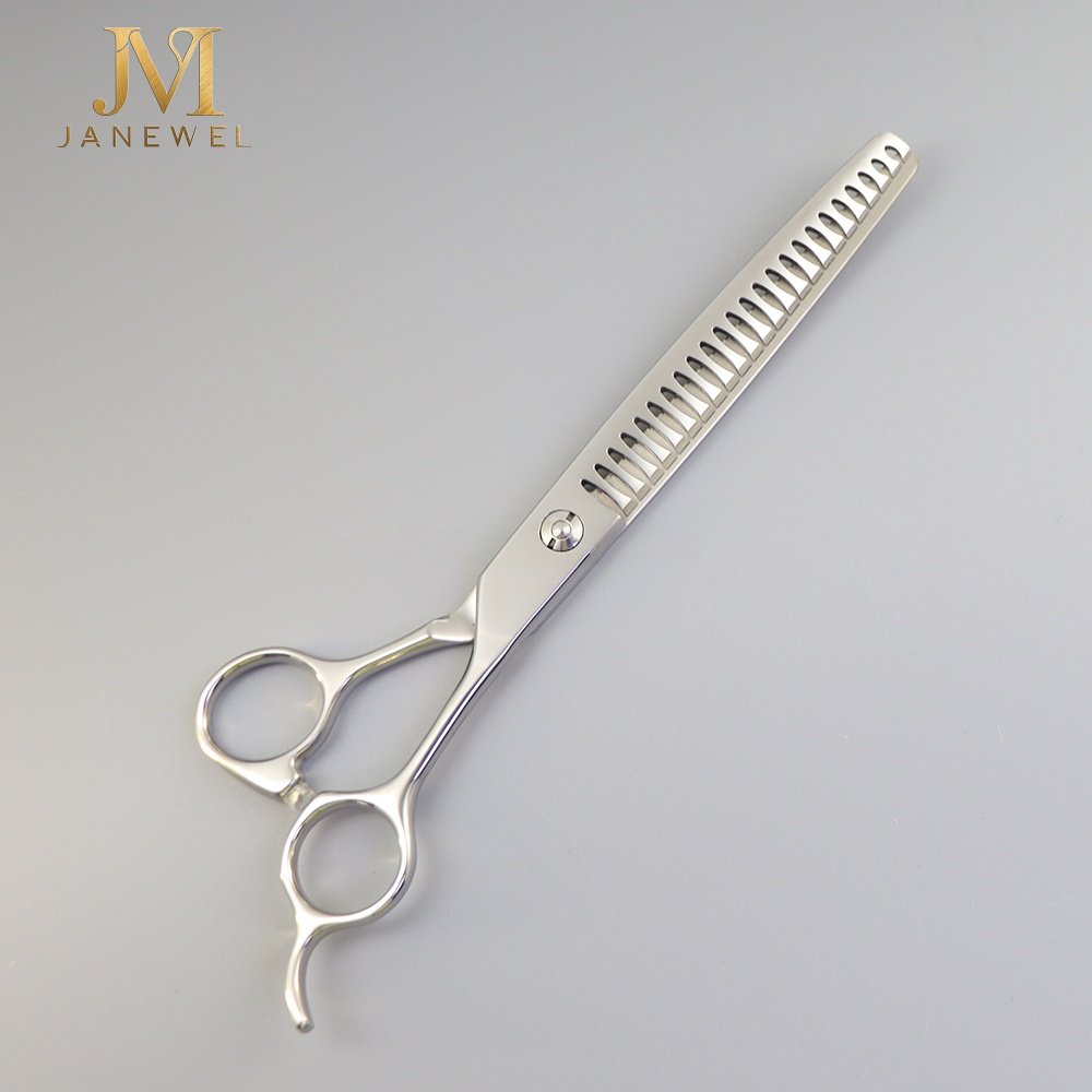 Grooming shears 7.5 inch 24 teeth Japanese 440C steel thinning shears, gloss silver finish, for dog coat thinning and blending. - thumbnail 2