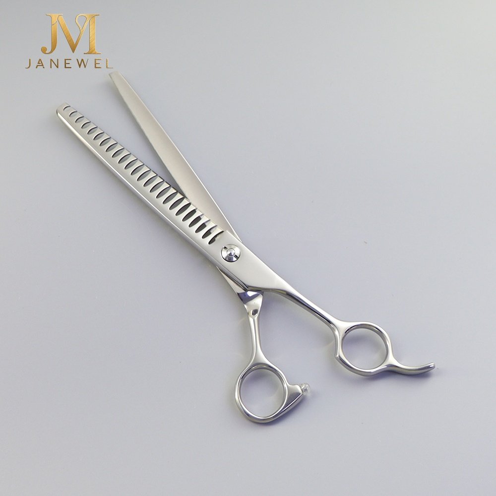 Grooming shears 7.5 inch 24 teeth Japanese 440C steel thinning shears, gloss silver finish, for dog coat thinning and blending. - thumbnail 3