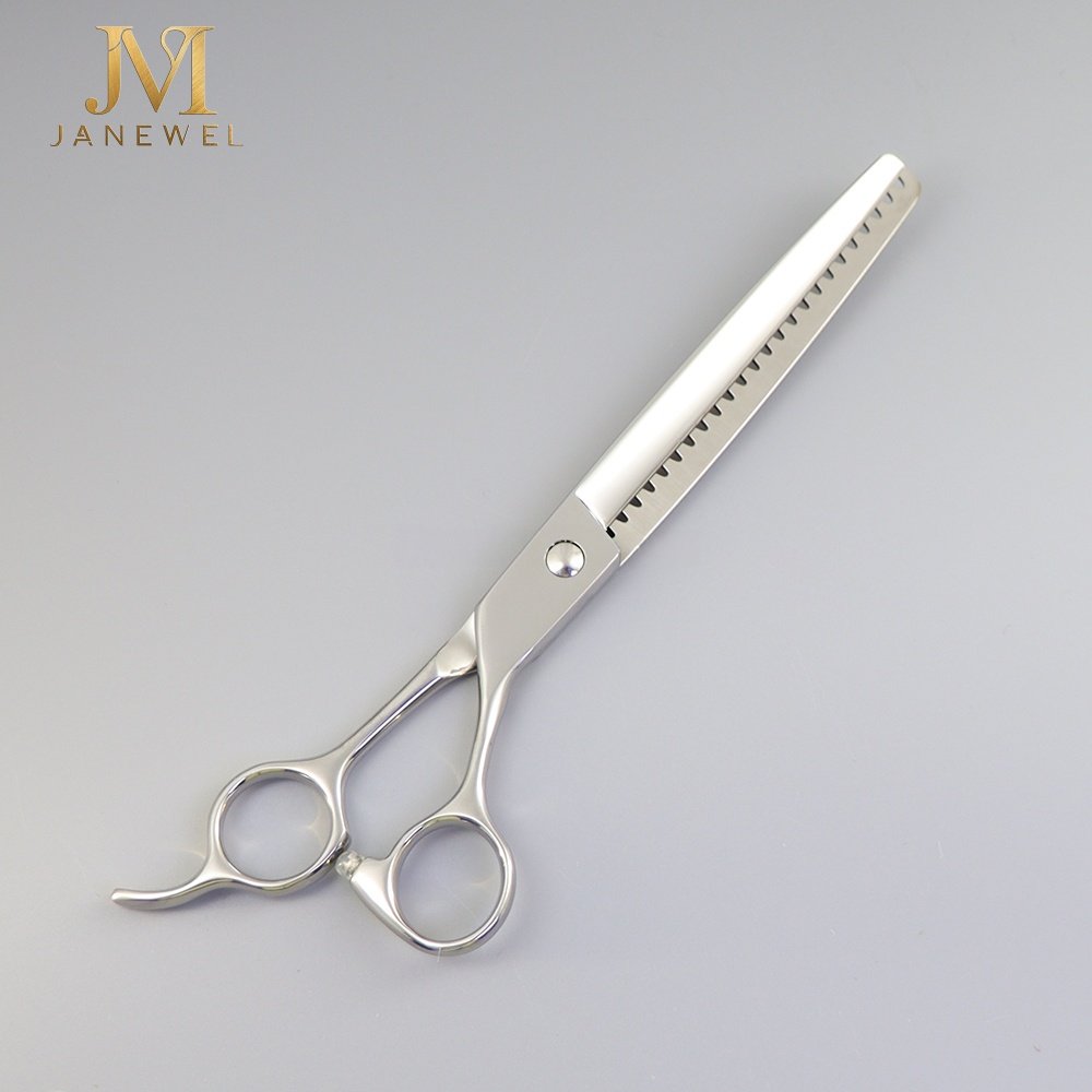 Grooming shears 7.5 inch 24 teeth Japanese 440C steel thinning shears, gloss silver finish, for dog coat thinning and blending. - thumbnail 4