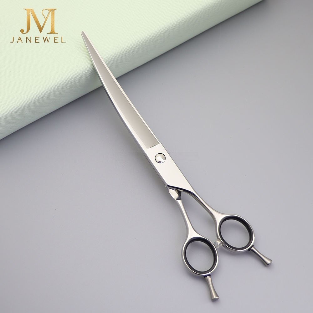 Curved grooming scissors 7.5 inch Japanese 440C steel, silver finish, for medium and large dogs. - thumbnail 2