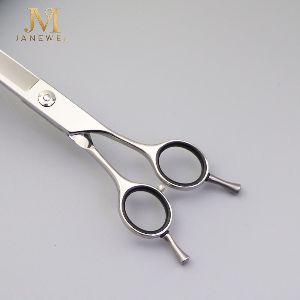 Curved grooming scissors 7.5 inch Japanese 440C steel, silver finish, for medium and large dogs. - thumbnail 4