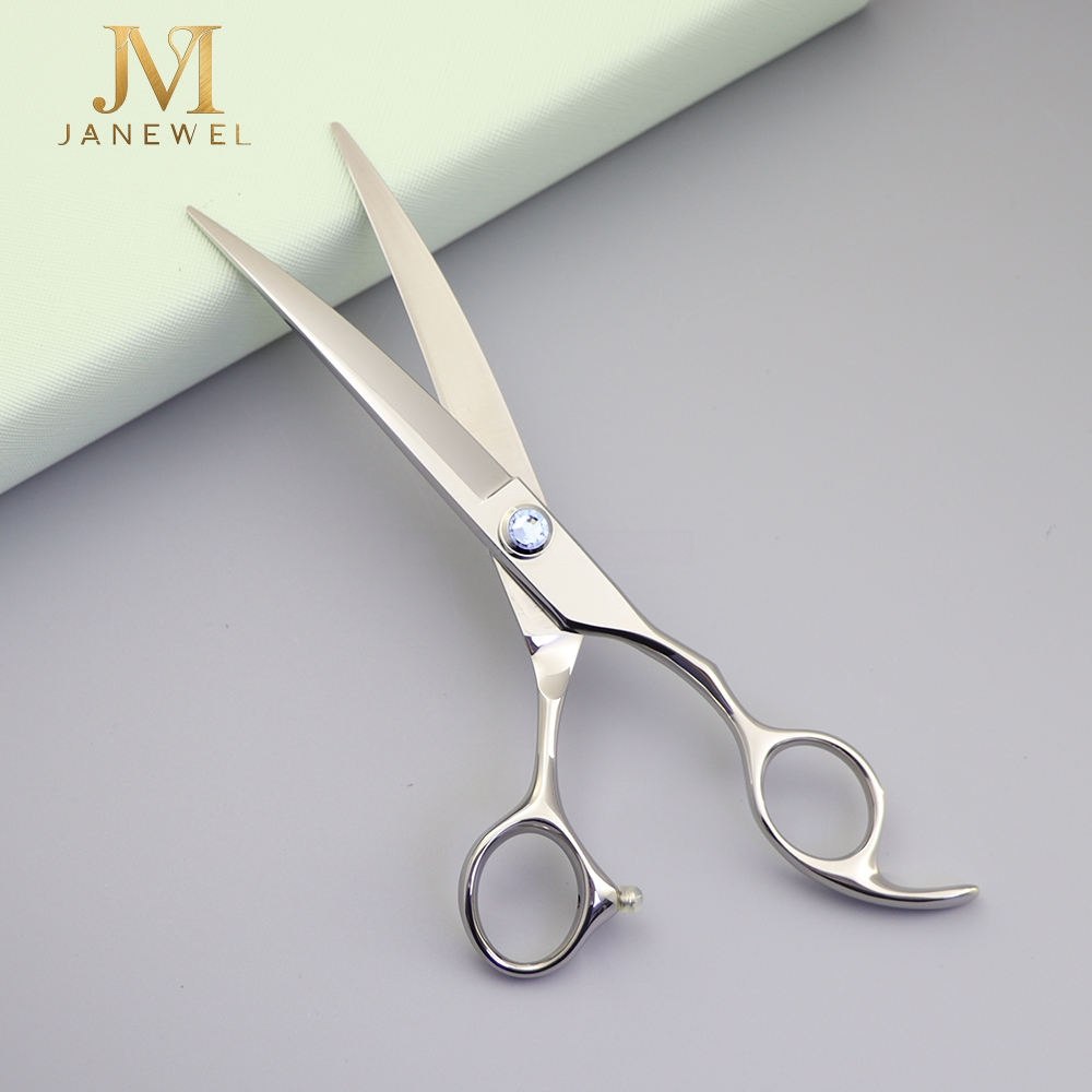 Curved grooming scissors 7 inch Japanese 440C steel, silver finish, for large dogs and detailed grooming. - thumbnail 2