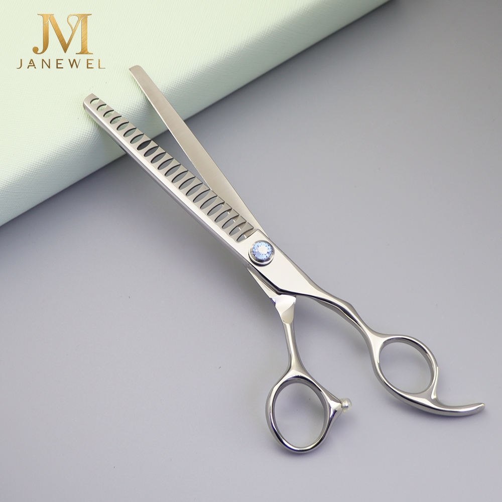 Fishbone chunker grooming shears 7 inch 440C stainless steel, silver finish, for thinning and blending dog coats. - thumbnail 2