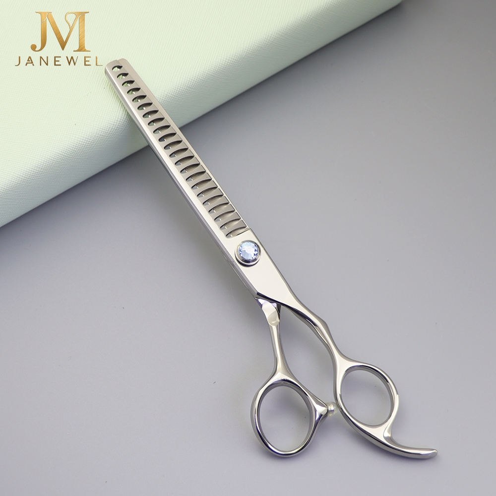 Fishbone chunker grooming shears 7 inch 440C stainless steel, silver finish, for thinning and blending dog coats. - thumbnail 3