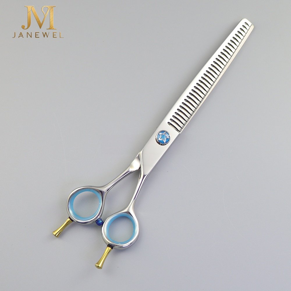 Dog grooming shears 7 inch straight chunker 440C stainless steel with star screw, for dog coat thinning and shaping. - view 1