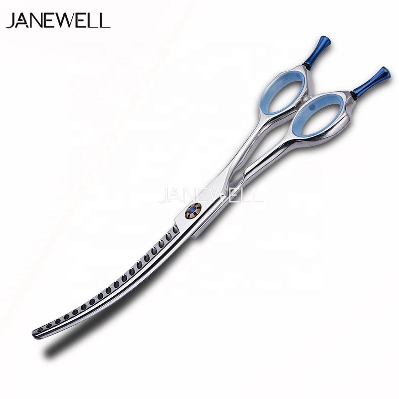 Professional 440C curved thinning grooming scissors with 18 teeth, 6.5 inch for dog groomers and pet grooming salons. Ideal grooming shears for texturizing pet coats, also known as grooming shars. - thumbnail 5
