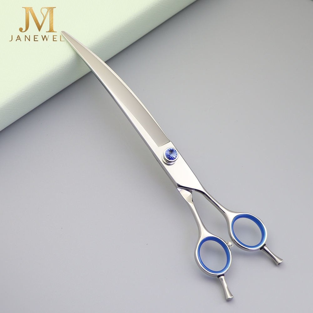 Large 8 inch curved grooming scissors 440C stainless steel with convex edge, for full-body dog grooming.