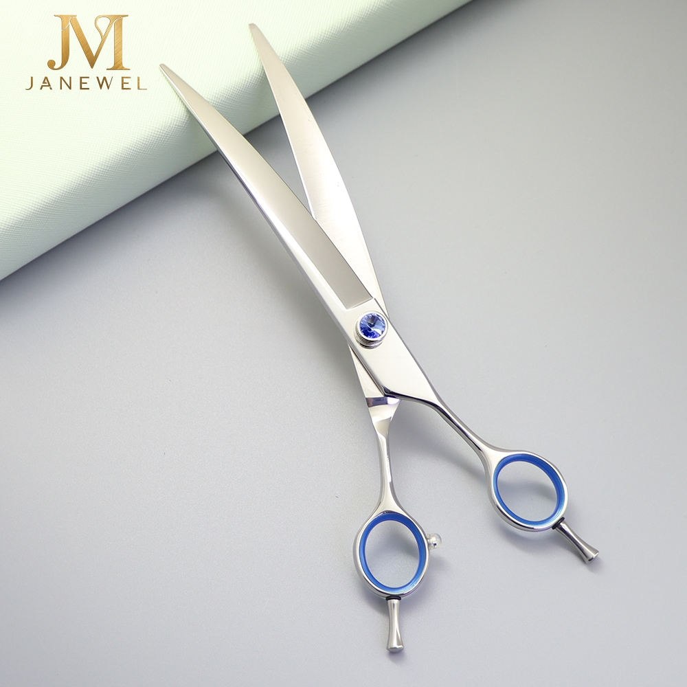 Large 8 inch curved grooming scissors 440C stainless steel with convex edge, for full-body dog grooming. - thumbnail 2