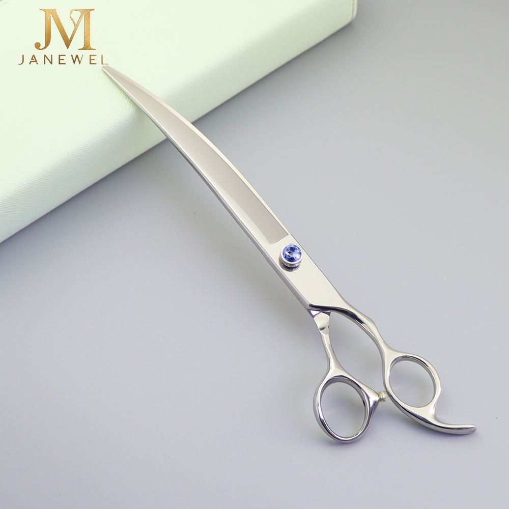Large 9 inch curved grooming scissors 440C stainless steel, for full-body shaping on large dogs.