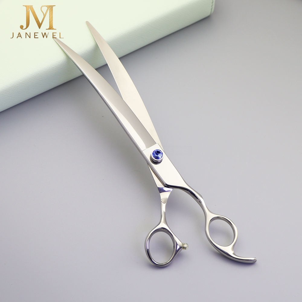 Large 9 inch curved grooming scissors 440C stainless steel, for full-body shaping on large dogs. - thumbnail 2