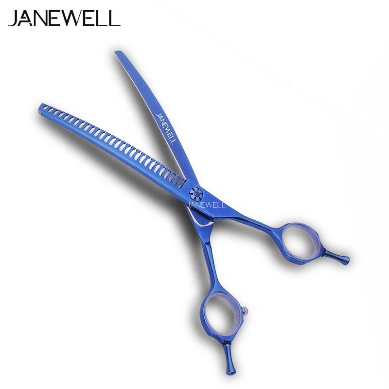 Professional 440C blue curved chunker grooming shars for dog pet grooming 28 teeth, 7.0 inch. pet grooming shears for professional groomers. - thumbnail 3