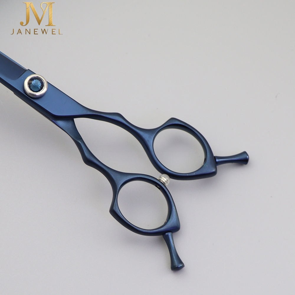 Curved grooming scissors 6.5 inch 440C steel with blue coated finish and ergonomic handle, for professional dog grooming. - thumbnail 4