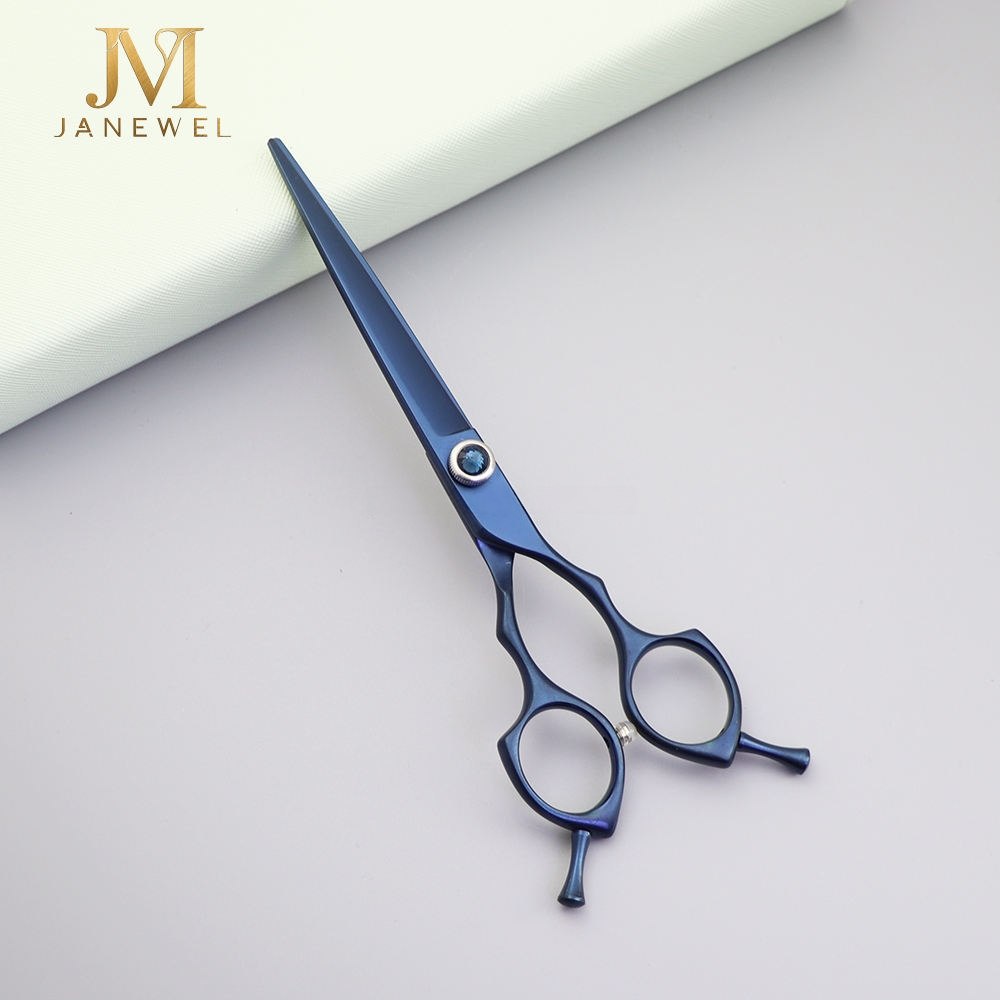 Dog grooming shears set 6.5 inch 440C steel, four blue coated shears — straight, curved, thinning and fishbone — for pet grooming. - thumbnail 2
