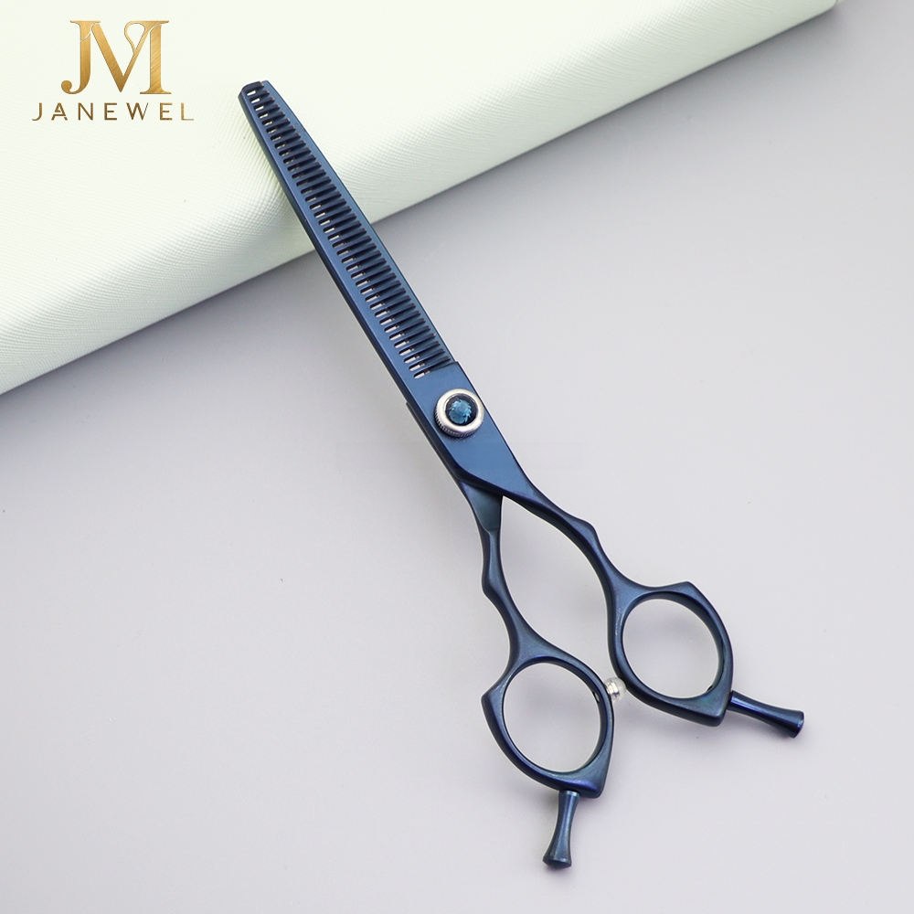 Dog grooming shears set 6.5 inch 440C steel, four blue coated shears — straight, curved, thinning and fishbone — for pet grooming. - thumbnail 4