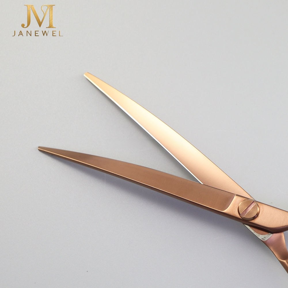 Bronze curved grooming scissors 7 inch VG10 steel, CNC machined slim design, for professional dog grooming. - thumbnail 3