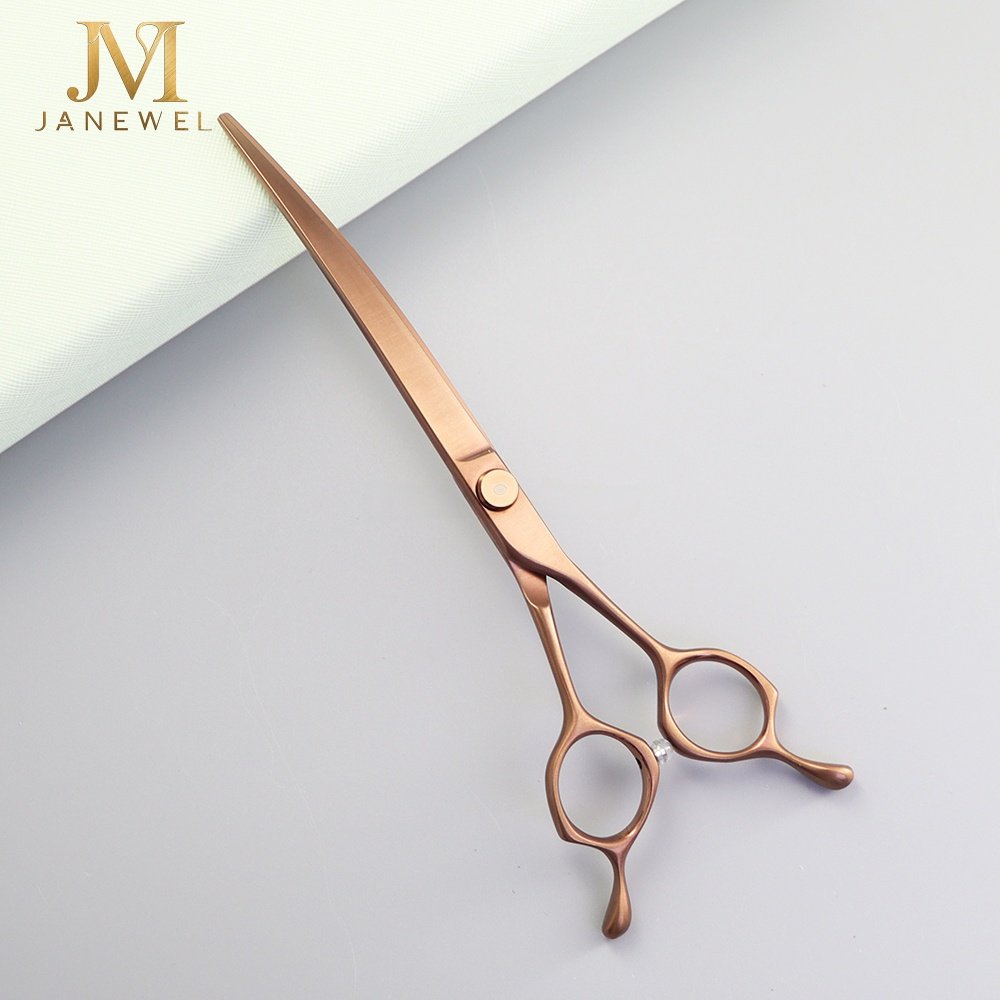 Bronze dog grooming shears set VG10 7 inch: slim curved shear plus 35T chunker, antique bronze finish, for professional pet styling. - thumbnail 2