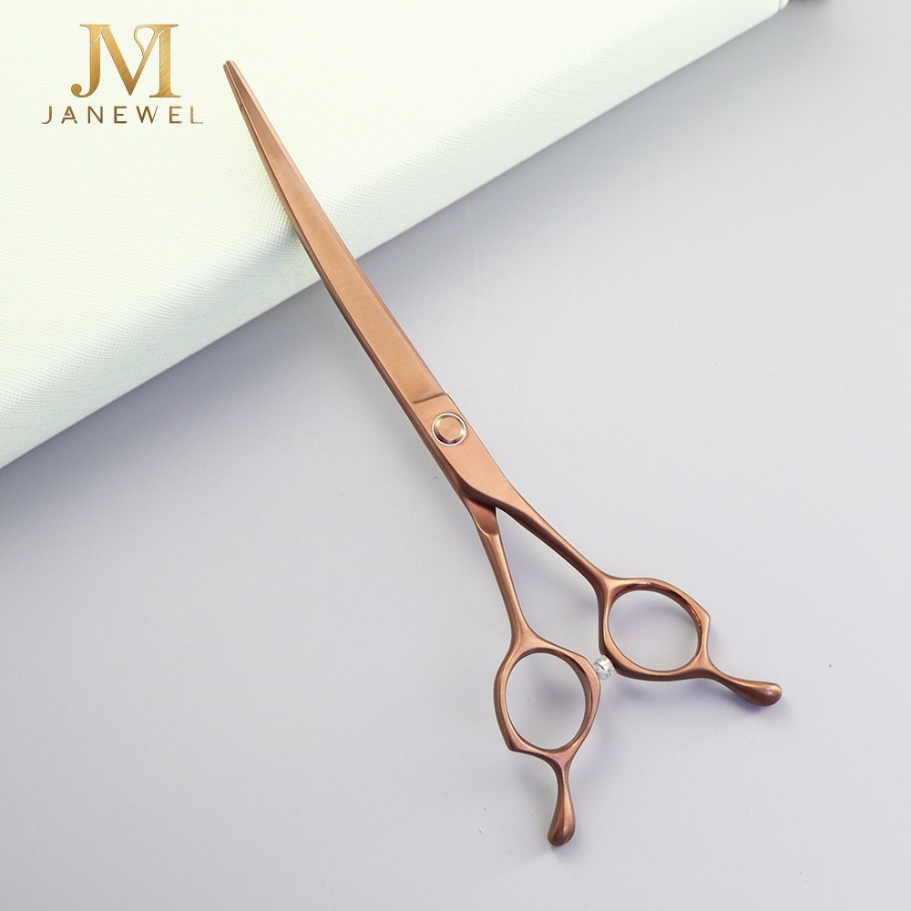 Bronze dog grooming shears set VG10 7 inch: slim curved shear plus 35T chunker, antique bronze finish, for professional pet styling. - thumbnail 3