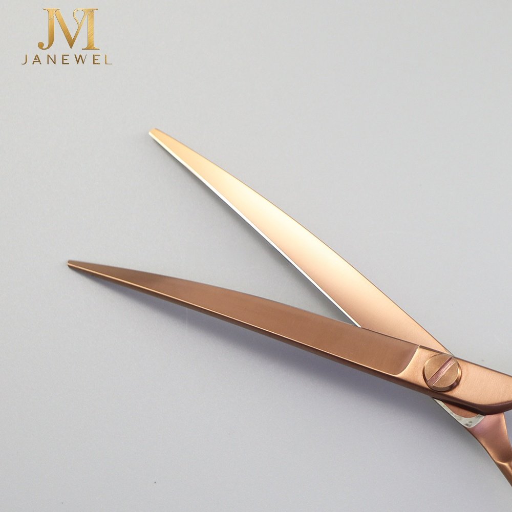 Bronze dog grooming shears set VG10 7 inch: slim curved shear plus 35T chunker, antique bronze finish, for professional pet styling. - thumbnail 4