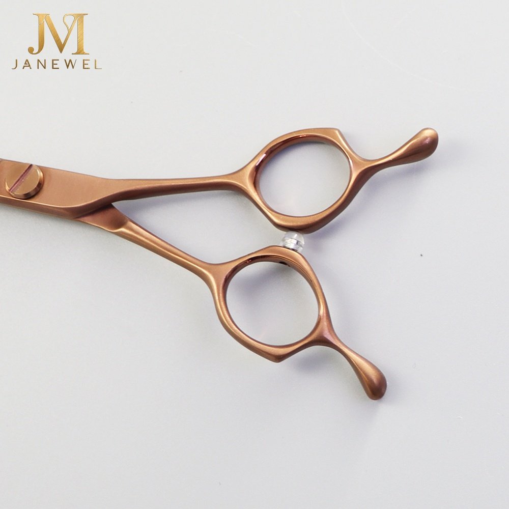 Bronze dog grooming shears set VG10 7 inch: slim curved shear plus 35T chunker, antique bronze finish, for professional pet styling. - thumbnail 5