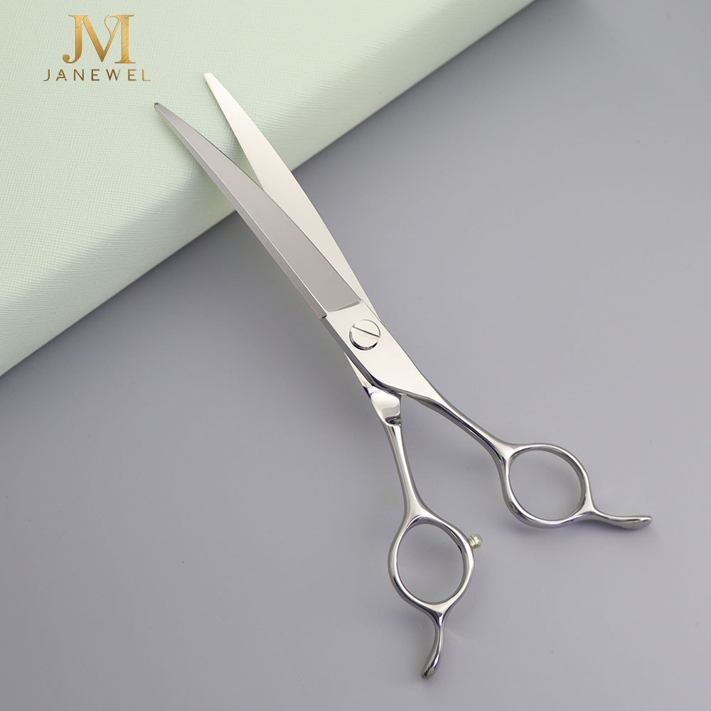 Curved grooming scissors 7 inch VG10 steel, CNC-crafted bending shear with double tail hook handle, for dog grooming. - thumbnail 2