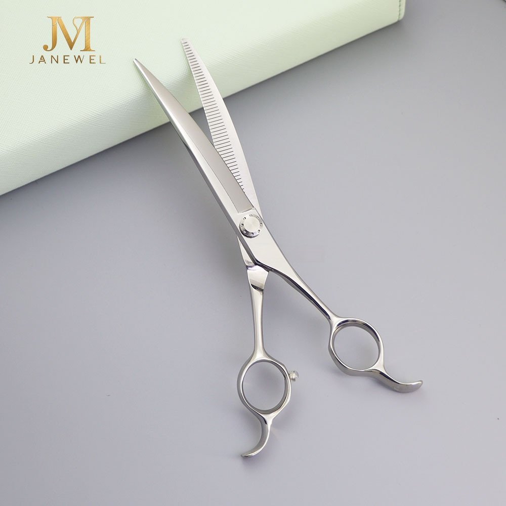 Curved grooming scissors 7 inch VG10 steel curved thinning shears, for light thinning, blending and coat styling on dogs.