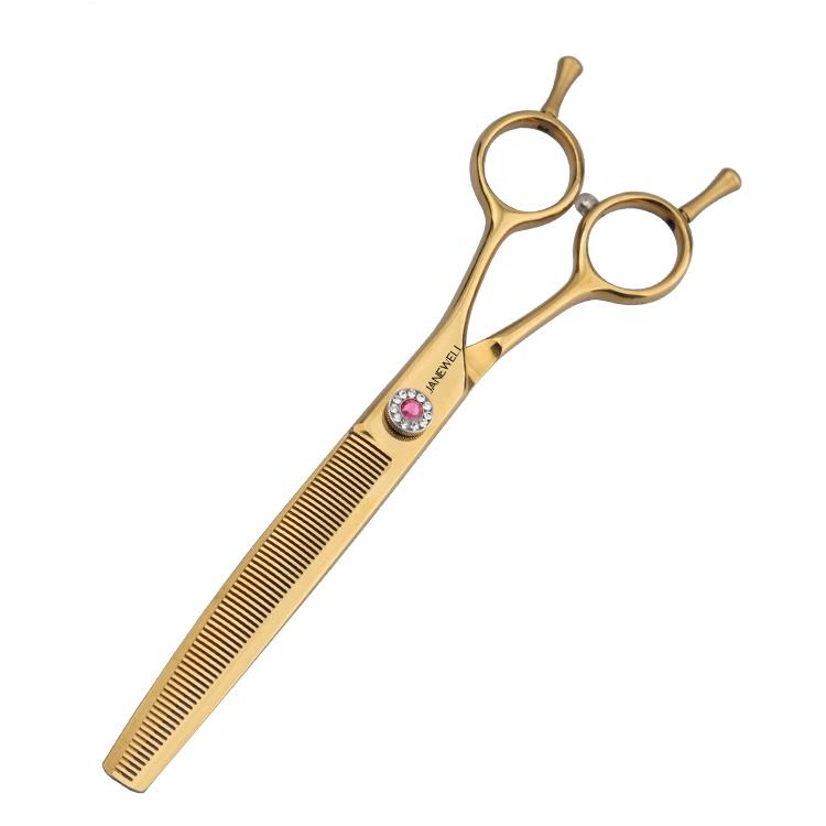 Professional 440C gold coated curved thinning grooming scissors for dog pet grooming, 7 inch grooming sheers with ergonomic handle for groomers.