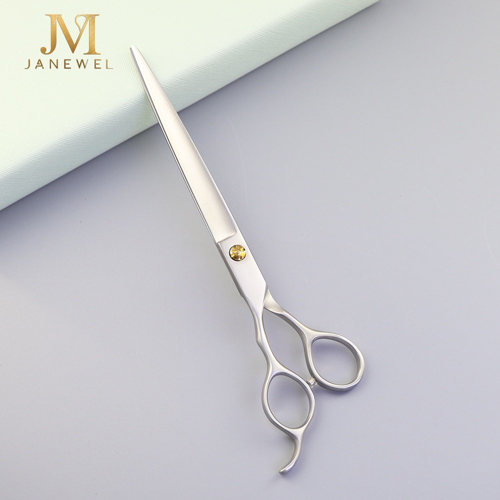 Left-handed grooming shears 7.5 inch 440C stainless steel matte finish, for left-hand dog and cat hair cutting.