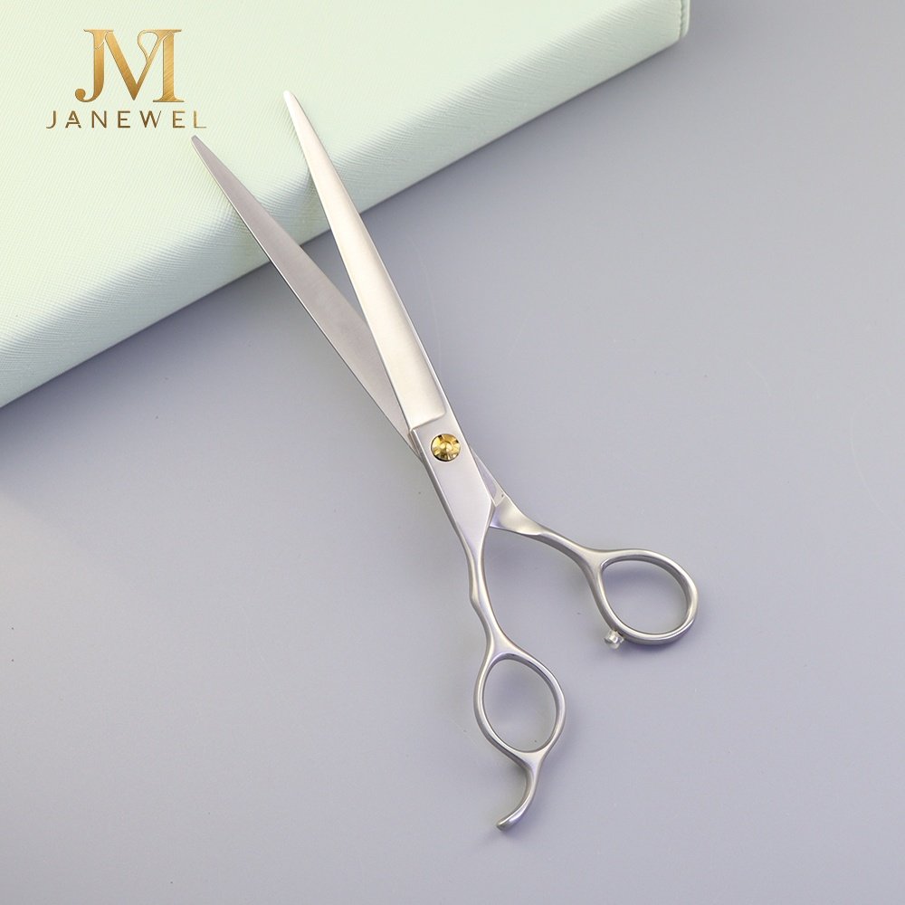 Left-handed grooming shears 7.5 inch 440C stainless steel matte finish, for left-hand dog and cat hair cutting. - thumbnail 2