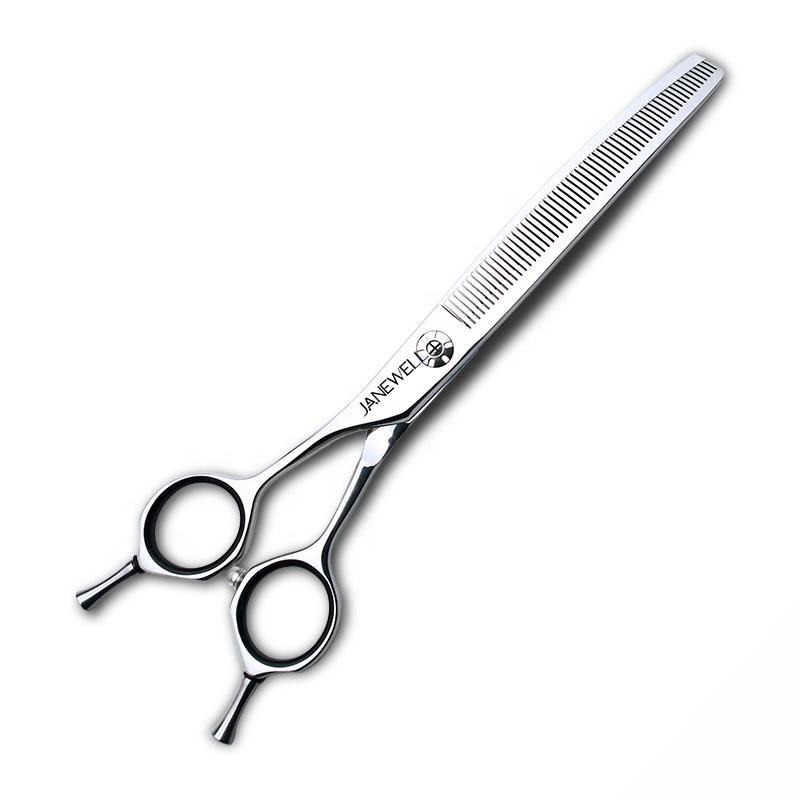 Professional 440C lefty curved thinning grooming scissors with 55 teeth, 7 inch dog grooming sheers for left-handed pet groomers and texturizing.