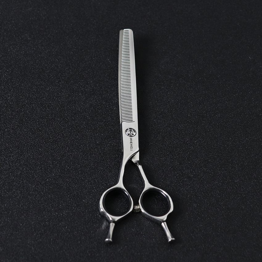Professional 440C lefty curved thinning grooming scissors with 55 teeth, 7 inch dog grooming sheers for left-handed pet groomers and texturizing. - thumbnail 2
