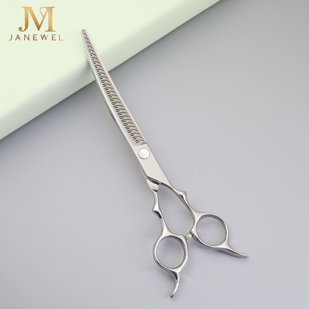 Magic Cut curved grooming scissors 7 inch VG10 steel 61-62 HRC, silver finish, for professional dog grooming. - thumbnail 2
