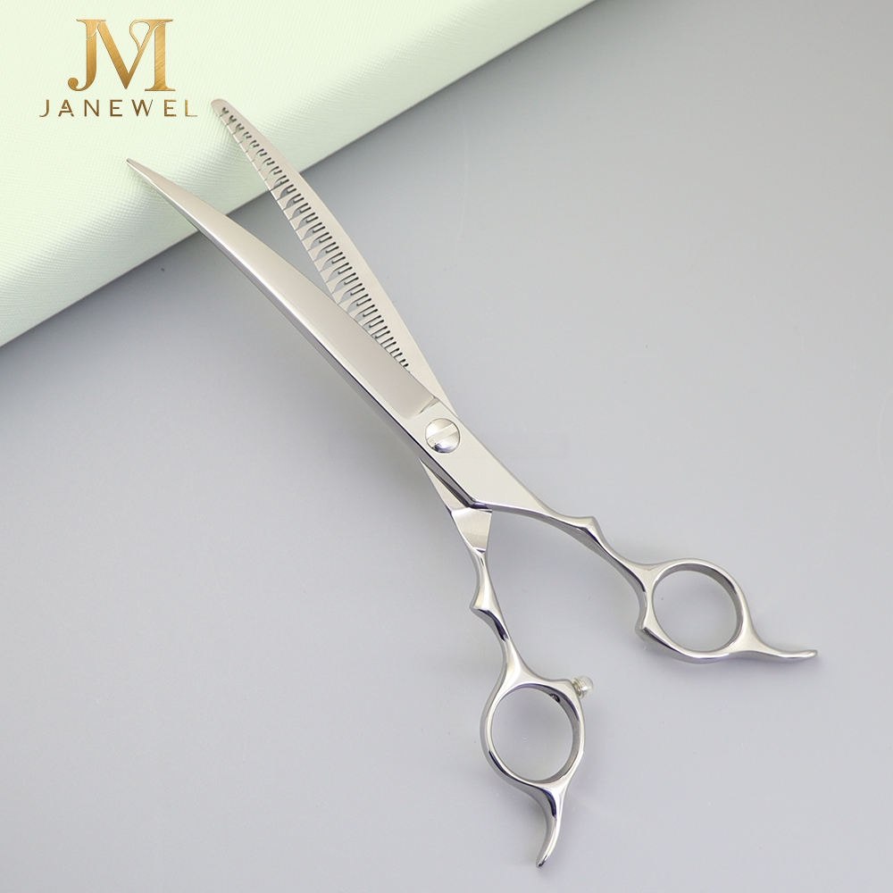 Magic Cut curved grooming scissors 7 inch VG10 steel 61-62 HRC, silver finish, for professional dog grooming. - thumbnail 3