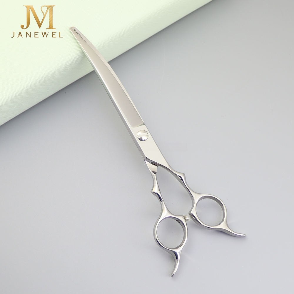 Magic Cut curved grooming scissors 7 inch VG10 steel 61-62 HRC, silver finish, for professional dog grooming. - thumbnail 4