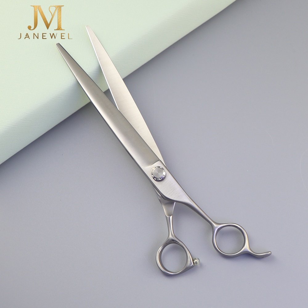 Dog grooming shears 8 inch Japanese 440C steel matte finish straight blade, for large bulk cutting in pet grooming. - thumbnail 2