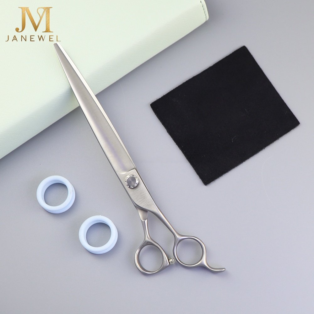 Dog grooming shears 8 inch Japanese 440C steel matte finish straight blade, for large bulk cutting in pet grooming. - thumbnail 3