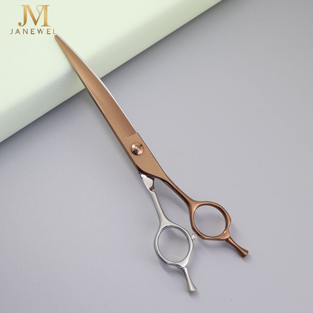 Curved grooming scissors 7 inch VG10 steel micro-toothed blade, curved dog scissors for professional pet grooming. - view 1