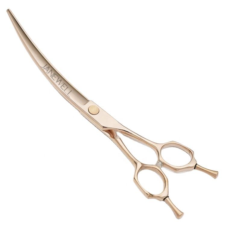 Professional 440C rose gold super curved grooming scissors for precision dog trimming, 7.5 inch grooming shars for professional pet groomers.