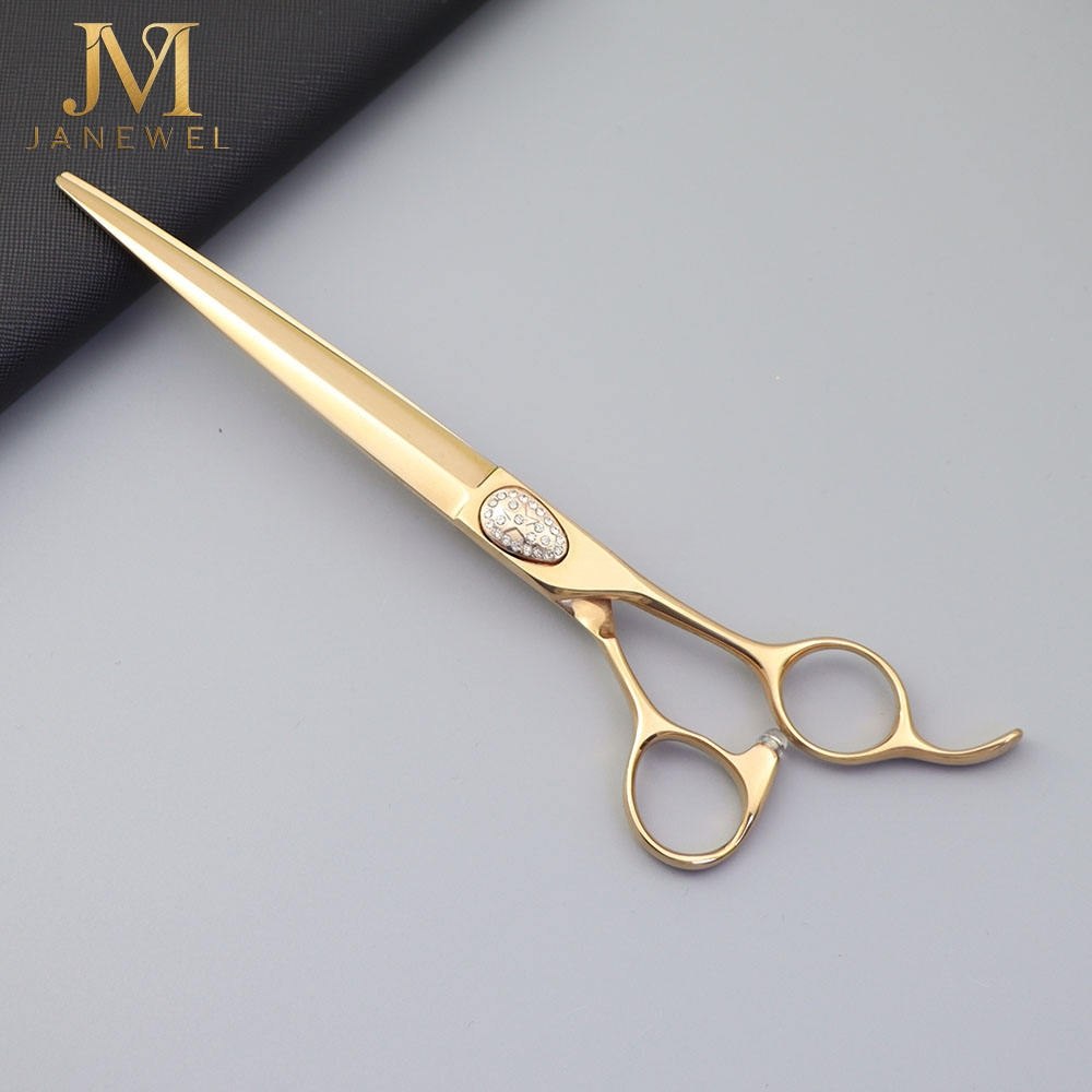 Rose gold dog grooming shears set 7.5 inch VG10 steel, straight and curved shears for trimming and contouring. - thumbnail 4