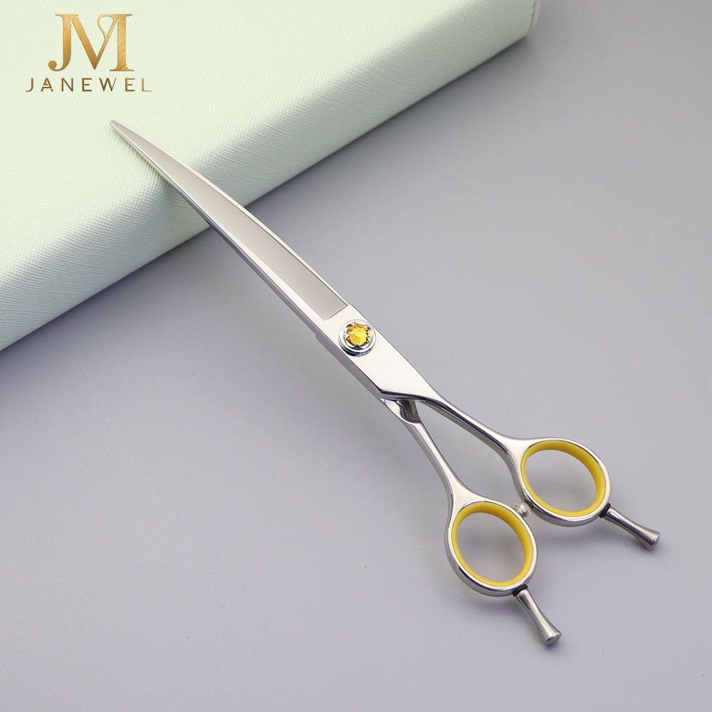 Curved chunker grooming shears 7 inch VG10 steel, silver finish, for bulk removal and coat shaping. - thumbnail 2