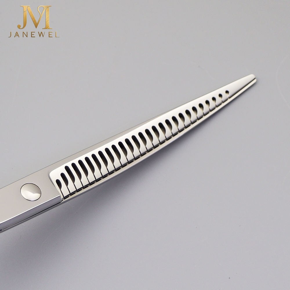 Curved chunker grooming shears 7 inch VG10 steel, silver finish, for bulk removal and coat shaping. - thumbnail 5