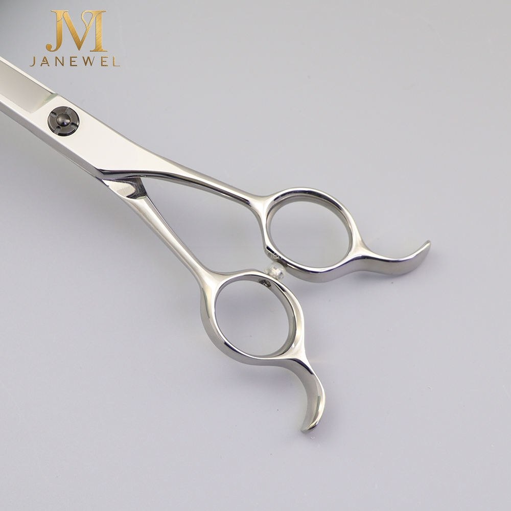 Curved grooming scissors 7 inch VG10 steel 61-62 HRC with convex edge, silver finish, for professional dog styling. - thumbnail 5
