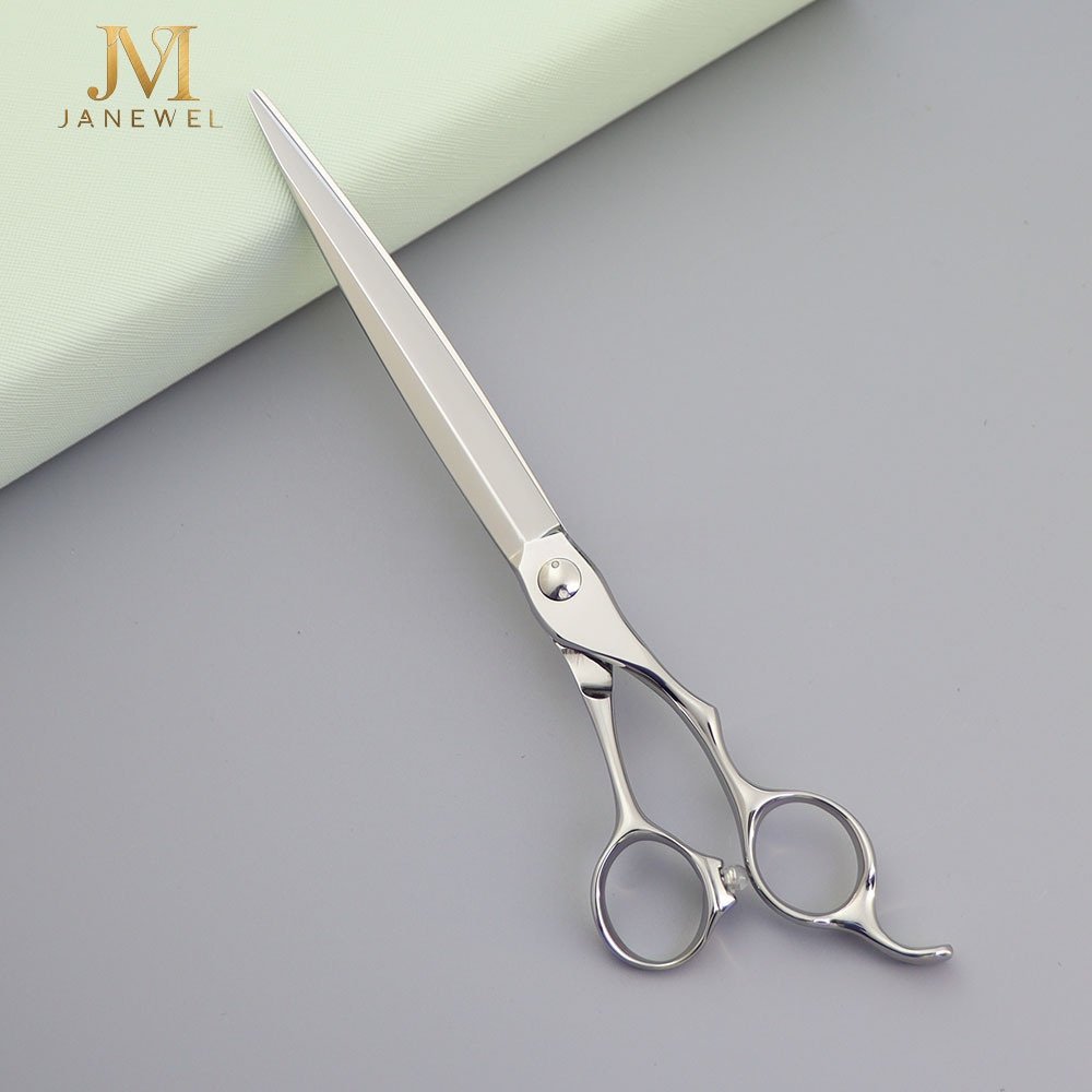 Dog grooming shears 7.5 inch VG10 steel straight scissors, silver finish, for professional pet grooming.